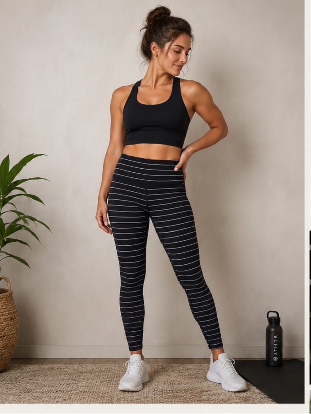 Athleta Black & White Striped High-Rise Leggings